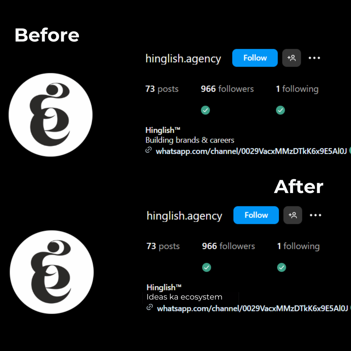Hinglish Instagram bio rewrite - before and after