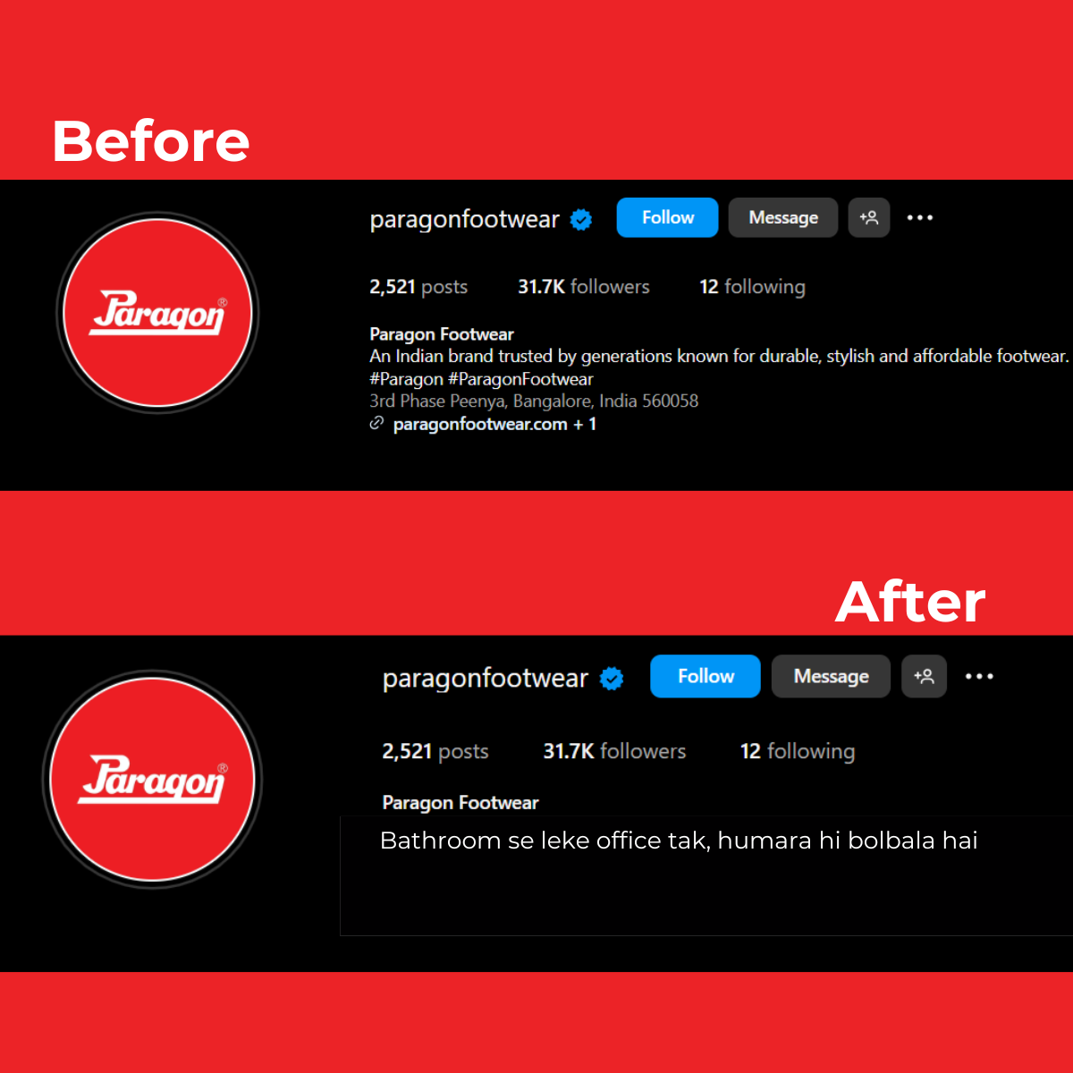 Paragon Instagram bio rewrite - before and after